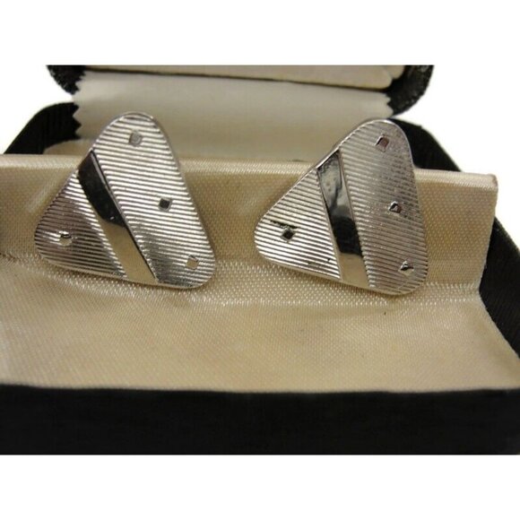 Cufflinks Styled by Fifth Avenue Silver Tone Triangle Wedding Tux Vintage - Picture 11 of 11